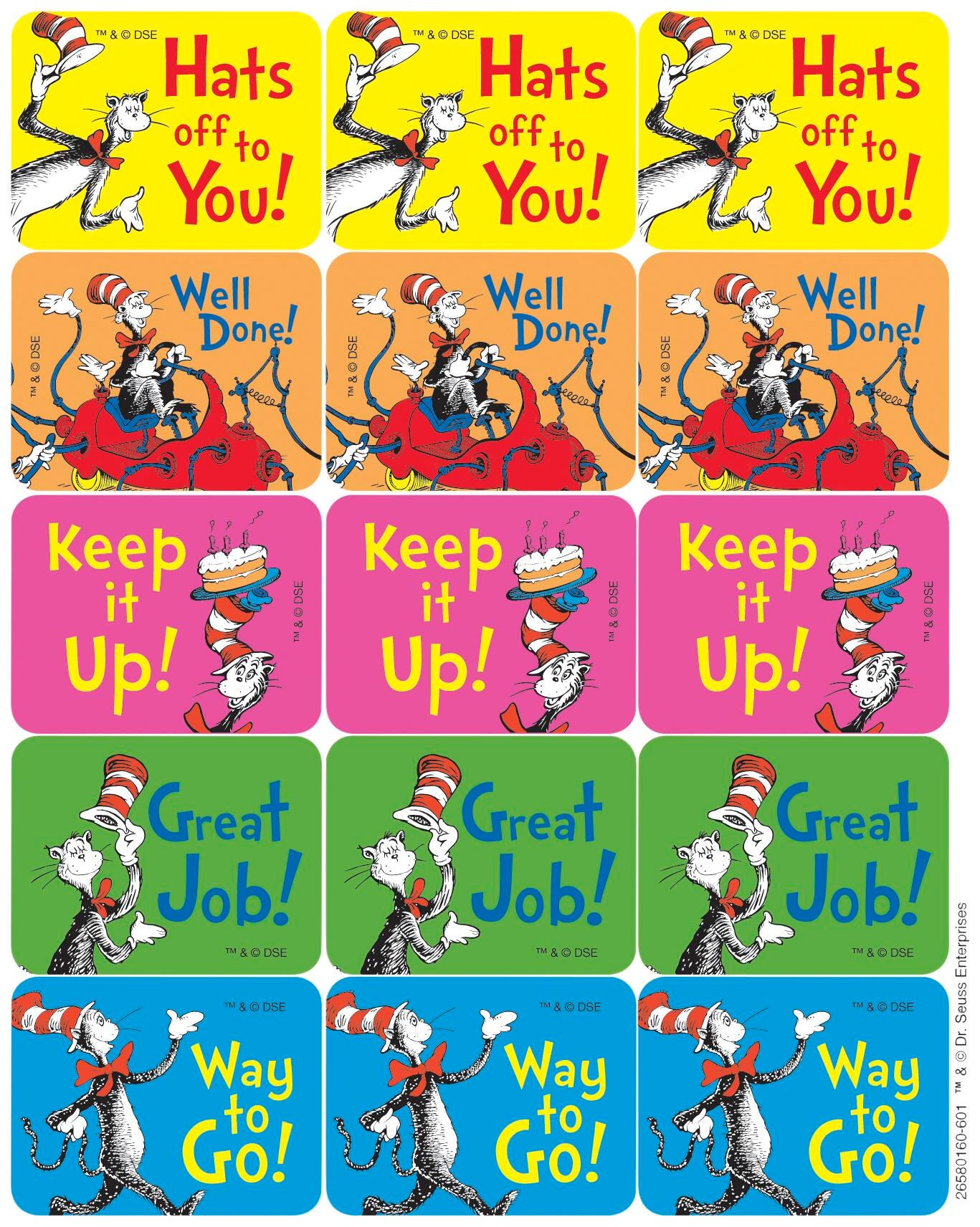 Eureka Dr. Seuss Cat in the Hat Stickers, Pack of 120, Item Number 2024207